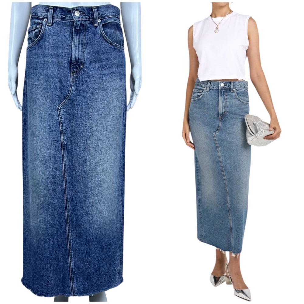 Citizens of Humanity Circolo Reworked Denim Maxi Skirt Size 25 Grunge Western